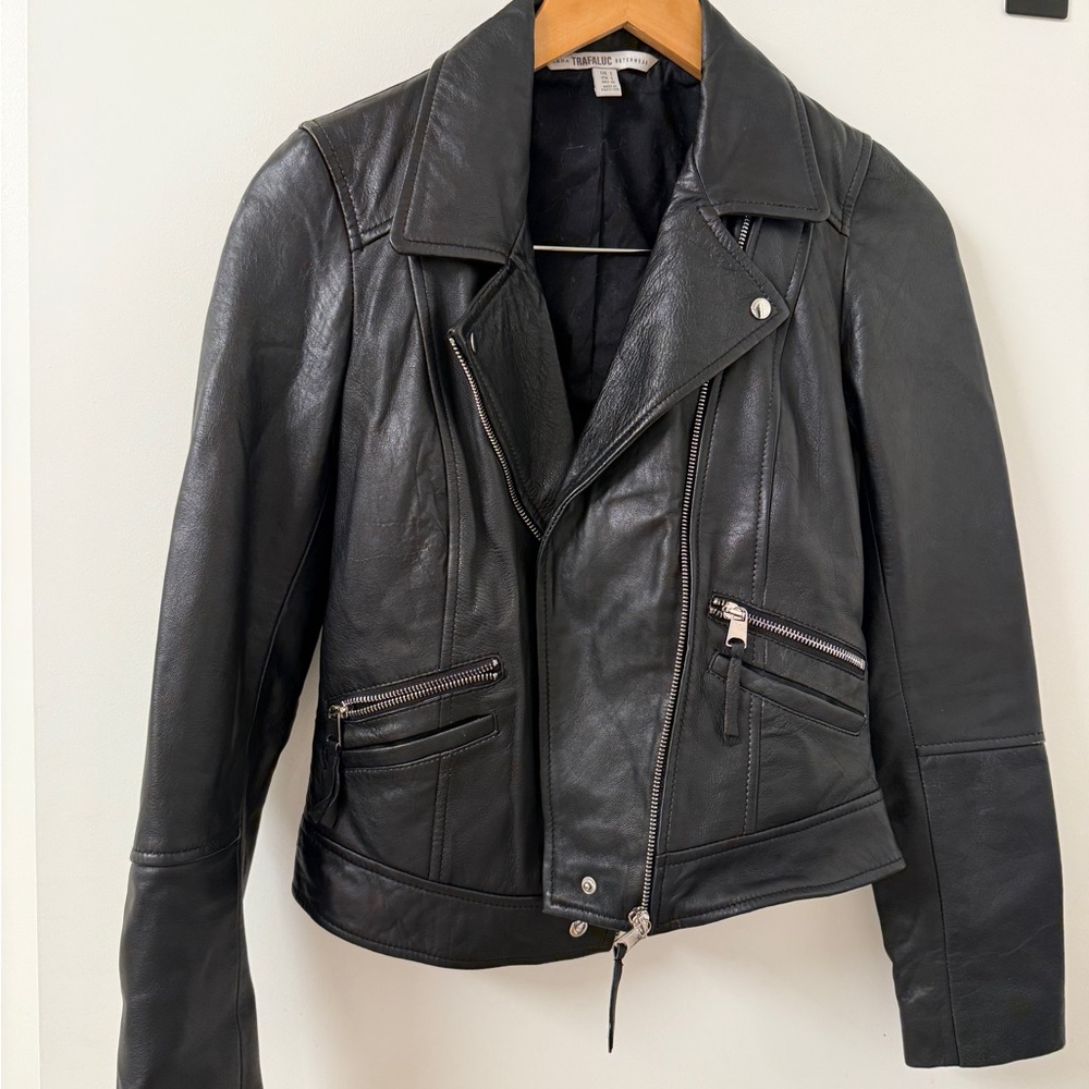 Zara Black Leather Moto Jacket with Asymmetrical Zipper